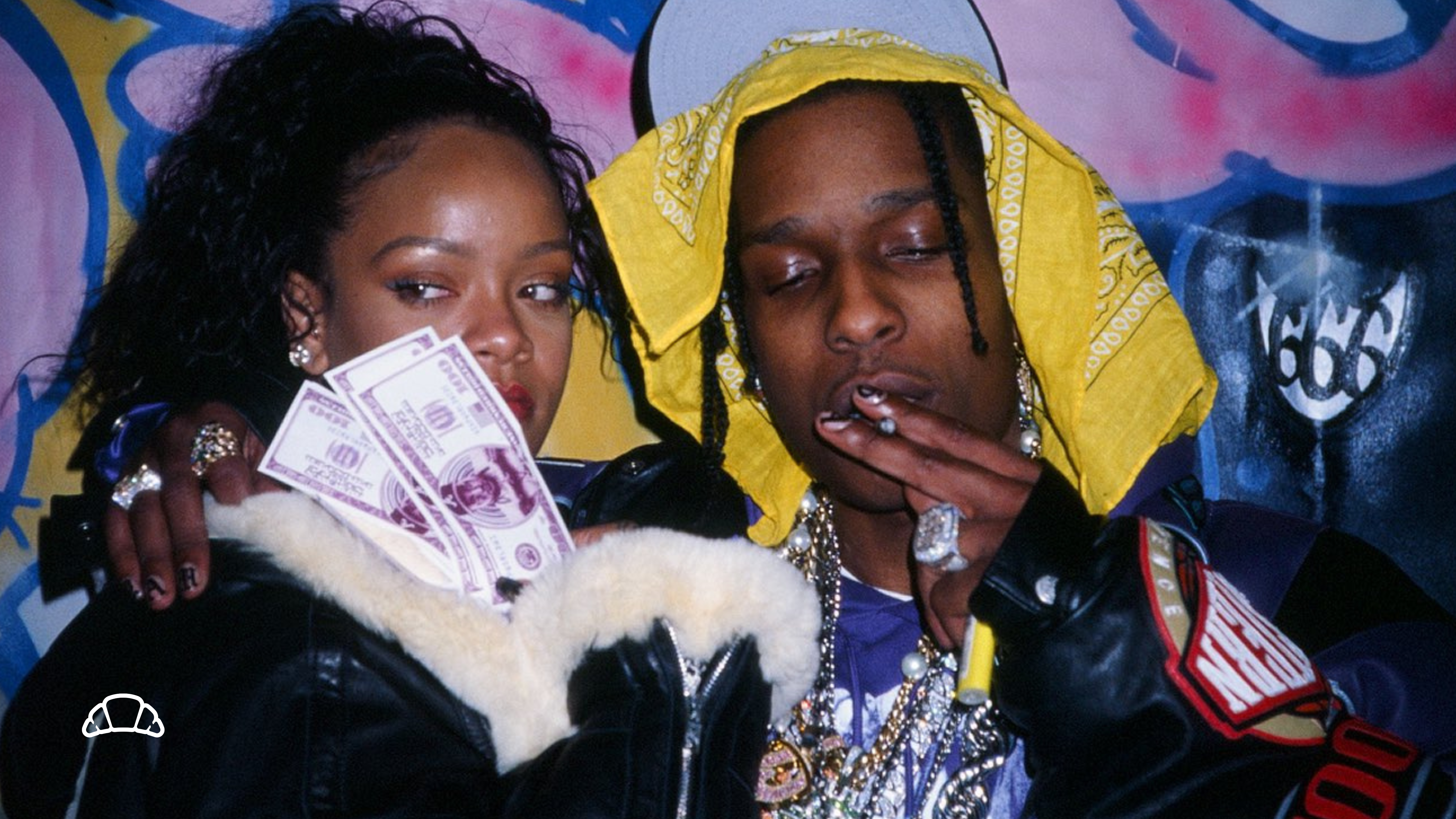 A$AP Rocky insieme a Rihanna, simbolo della coppia potente e influente nel mondo della musica e della moda.